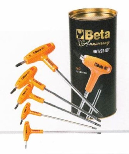 [BETA96T/S5-80] 5-Delig set haakse stiftsleutels met handgreep.
