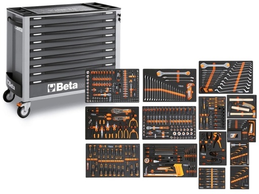 [BETABW2400S XL9/E-XLGR] Gereedschapwagen breed model met 9 laden 487-delig Grijs