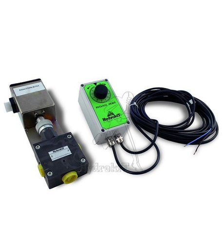 [DKWK 80 007 310] Debietregelaar 3/4" x 1/2" BSP - max 65L - prioriteit regelbaar 0 - 50L - 12V