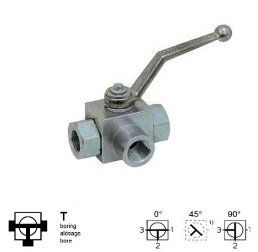 [DKWK 80 900 036] Vanne a boisseau 3 voies 1/2 BSP "T"