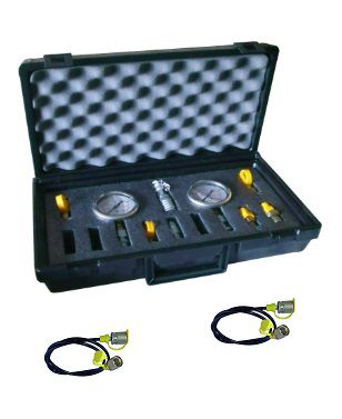 [DKWK 89 999 007] Koffer met 2  manometers - 1 x 0-40 bar - 1 x 0-400 bar + 2 x slang L = 1000 mm + adapters