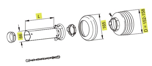 [WALTSTH15L0550-BI00] Protection intérieur ST15 longeur 0550mm avec coiffe Ø 158mm