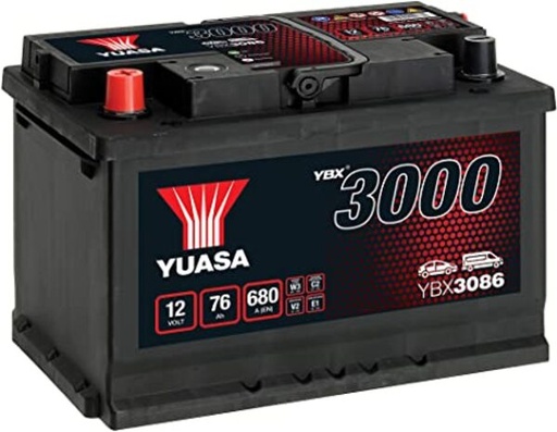 [YUASYBX3086] Batterij 12V - 76AH - 278x175x190 - Plus links (=574.14 A)